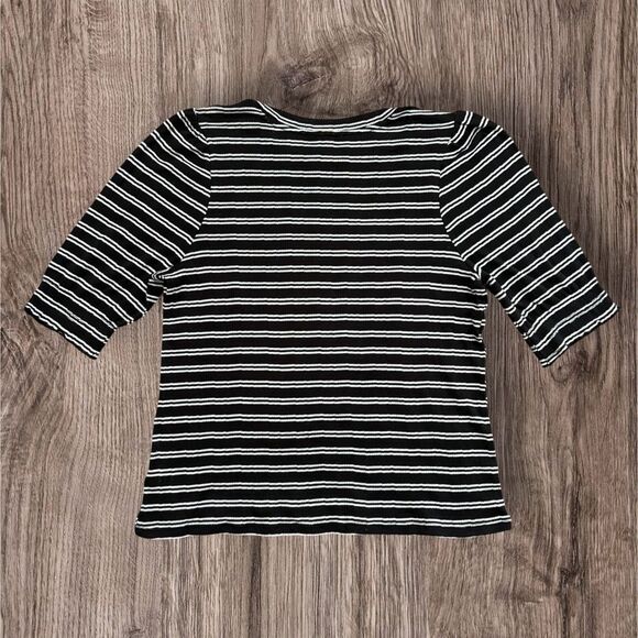 Lucky Brand Women’s Striped Short Sleeve Top Black White Striped XL Chic Style - Picture 2 of 7
